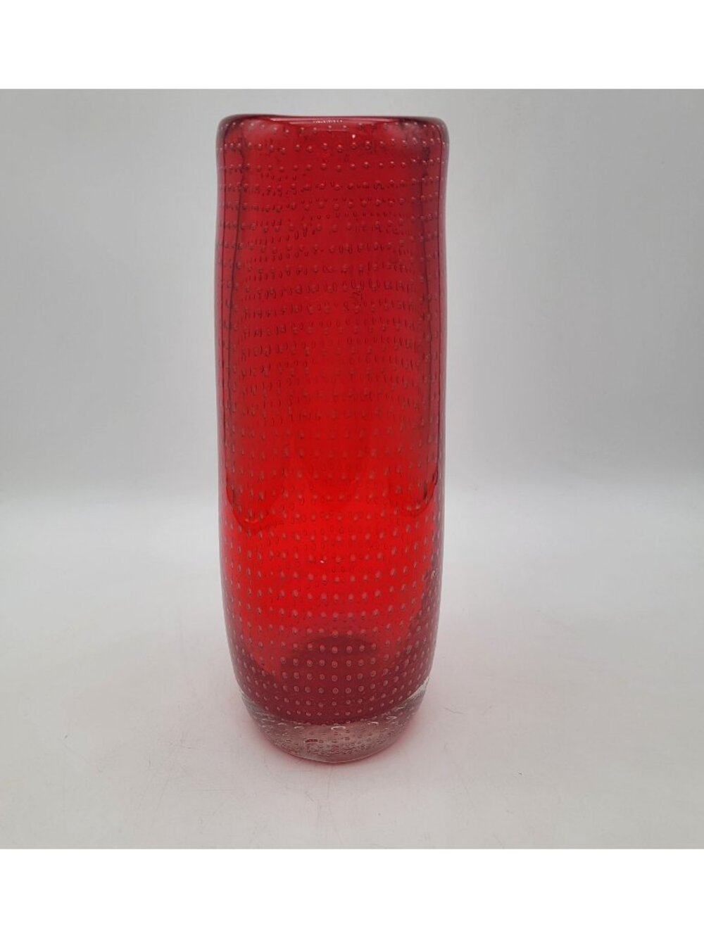 Mid-Century Modern Archimede Seguso Red Murano Glass Vase With Bubble Design